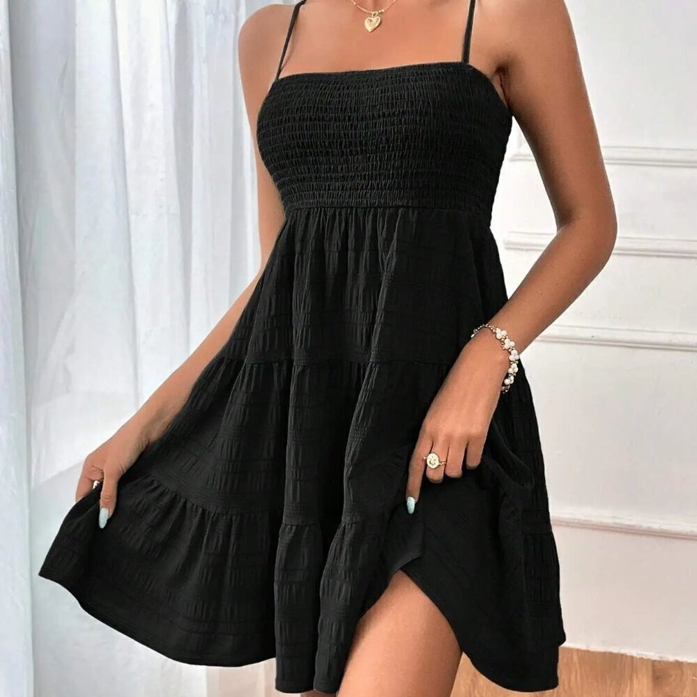 Black Spaghetti Strap Smocked Sundress
